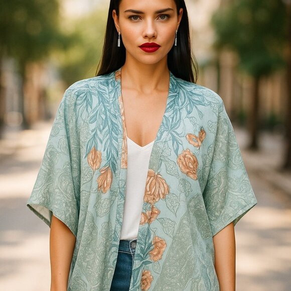 Anthropologie Other - ARATTA SILENT JOURNEY ANTHRO Kimono One Size Gypsy Robe Wrap Swim Cover Up Roses